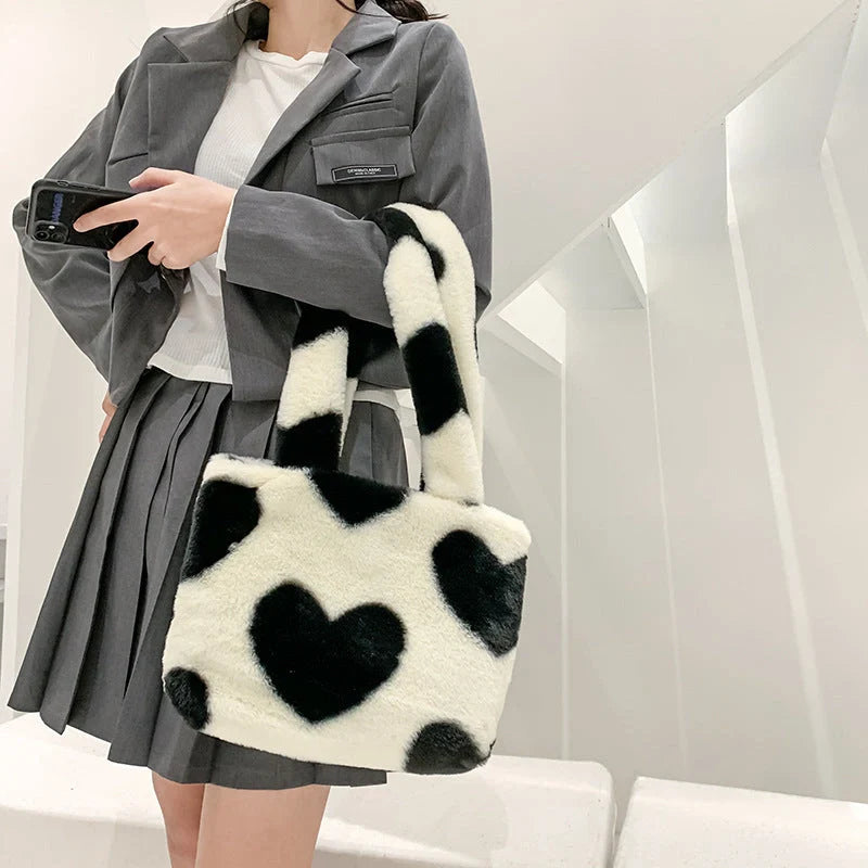 Women's Fashion Love Heart Furry Fluffy Underarm Bag in various colours
