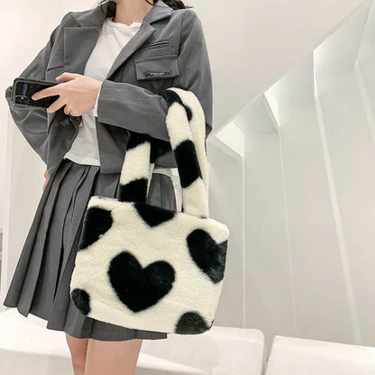 Women's Fashion Love Heart Furry Fluffy Underarm Bag in various colours