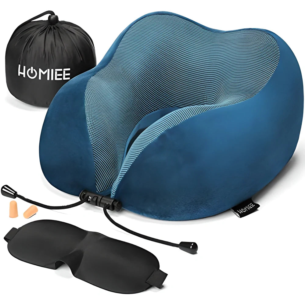 Premium Ergonomic Memory Foam Travel Neck Pillow Kit with Soft Velvet Cover, Breathable Magnetic Therapy Cloth, and Memory Foam Cushioning