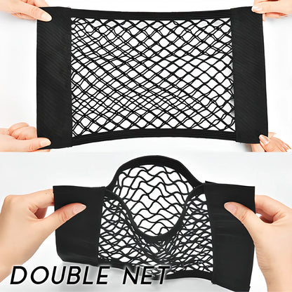 Extended Car Double Net Velcro Organiser Pocket - Versatile car boot storage solution with strong adhesive and double-layer net design