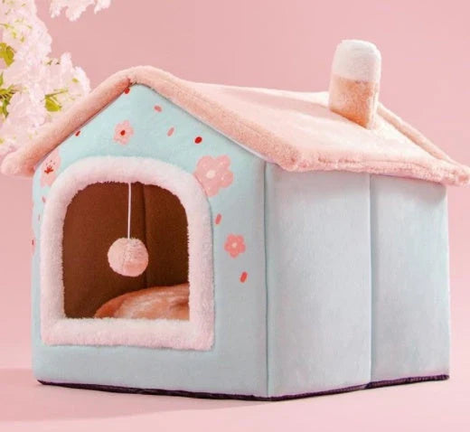 Cozy pet hideaway: Plush, foldable dog house and cat bed in various stylish designs