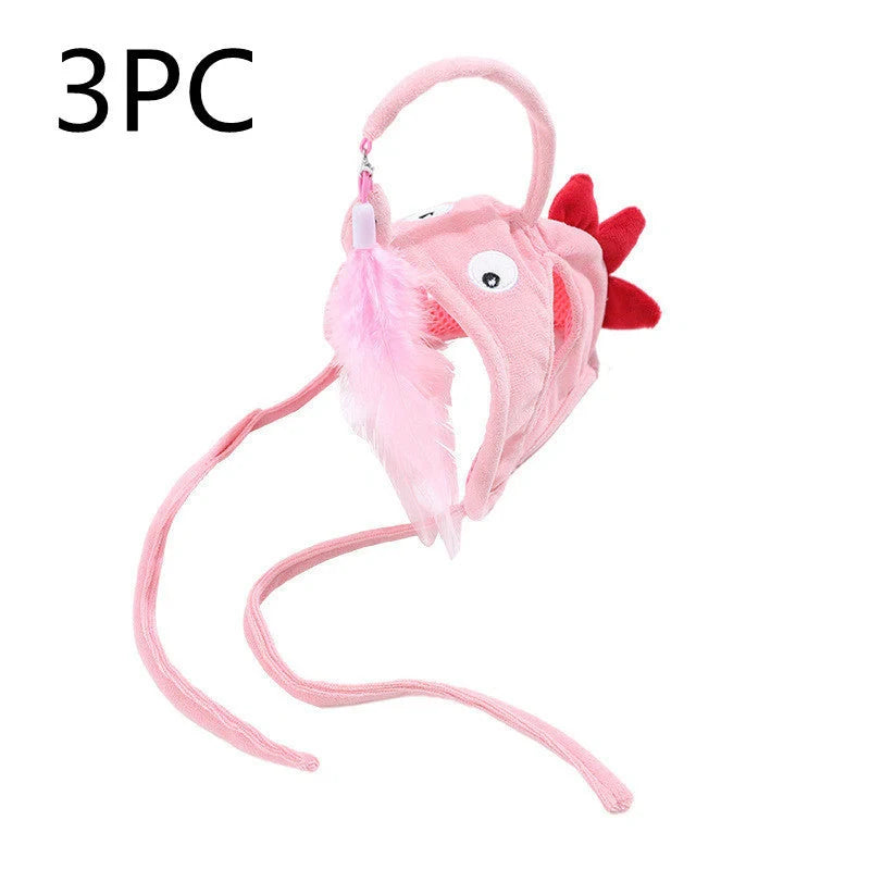 Adjustable head wearing feather funny cat stick toy for indoor play