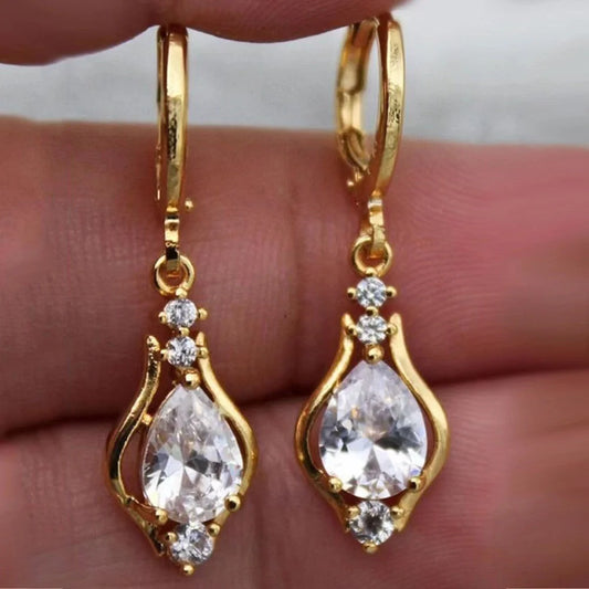 Purple Zircon Drop-shaped Earrings with geometric design and inlaid stones