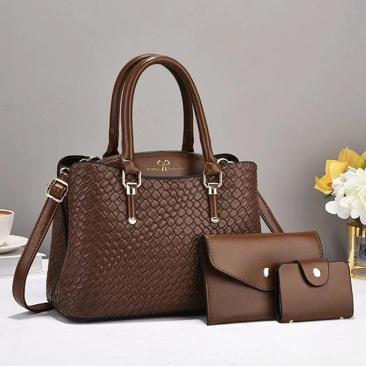 Woven Texture Three-piece Set Large Capacity One Shoulder Combination Bags in various colours