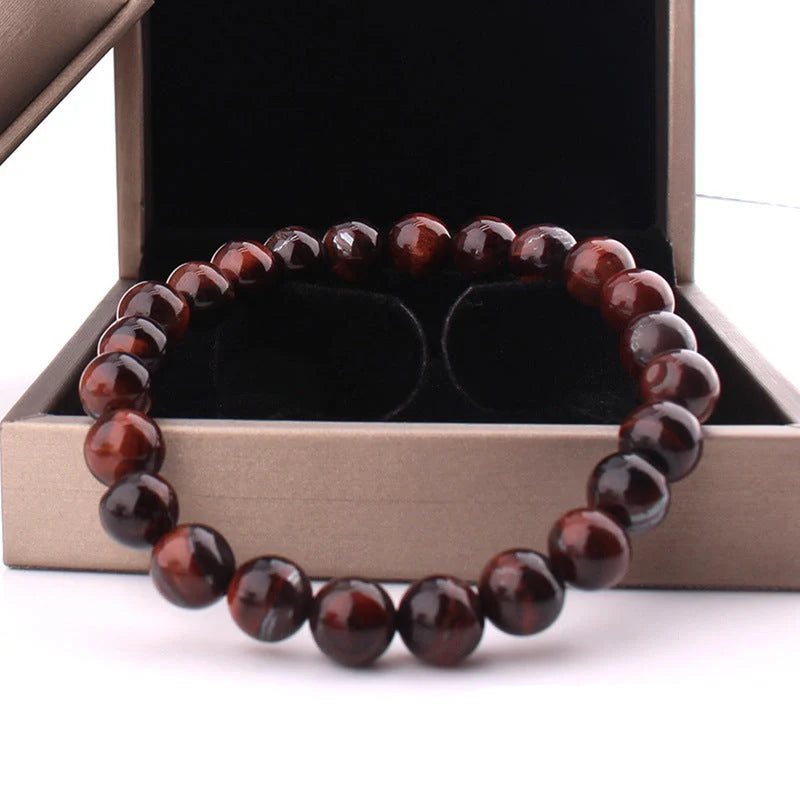 Vintage red tiger eye anti-fatigue bracelet with geometric design