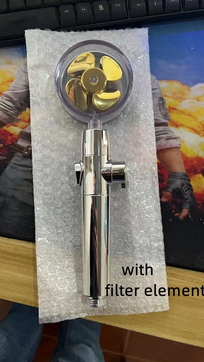 Turbo Propeller Shower Head in various colours with 360-degree fan extension