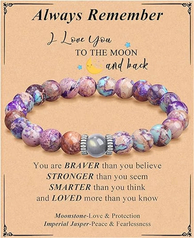 Natural Purple Emperor Stone and Moonstone beaded bracelet with elastic string