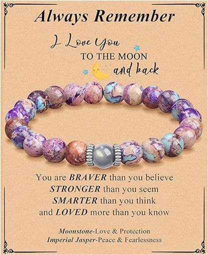 Natural Purple Emperor Stone and Moonstone beaded bracelet with elastic string