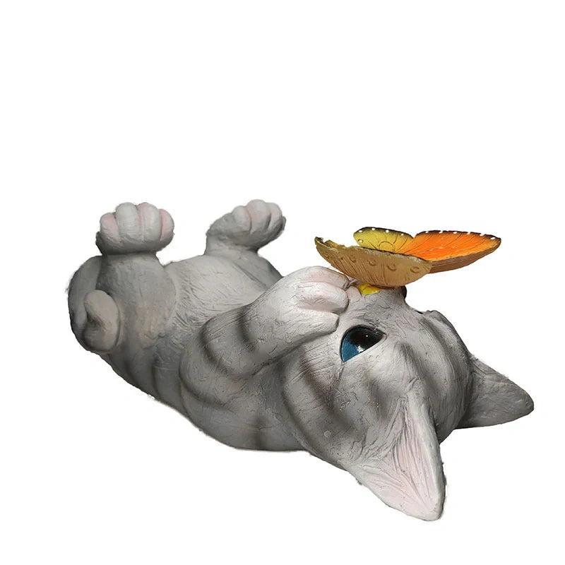 Creative resin cat solar sculpture ornaments for garden decoration