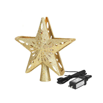 LED Projection Christmas Tree Topper with snowflake and star designs for festive decoration
