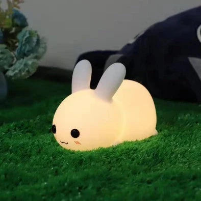 Soft, rabbit-shaped silicone LED night light with dimmable, dual-tone lighting for UK children's bedrooms