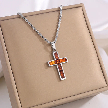 European and American style titanium steel diamond cross necklace with no colour fading