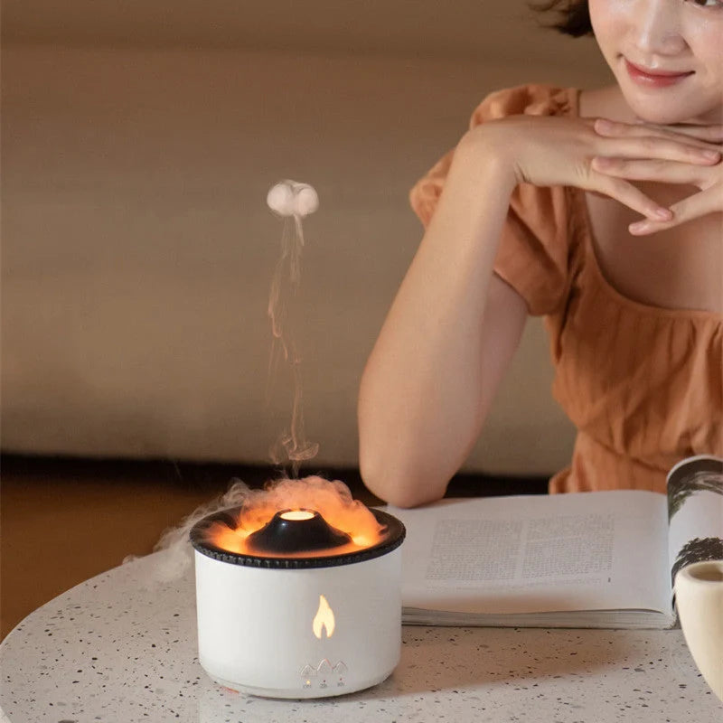 Elegant two-tone volcano-shaped humidifier with quiet mist output for cosy British homes