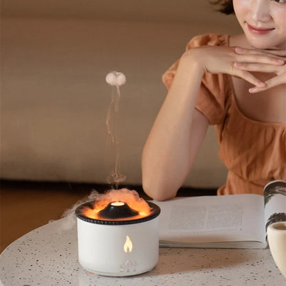 Elegant two-tone volcano-shaped humidifier with quiet mist output for cosy British homes