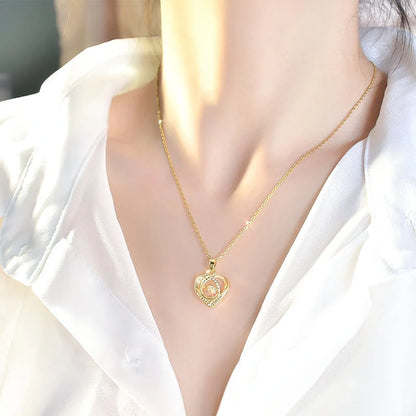 Heart-shaped rhinestone clavicle chain necklace in gold, silver, and blue
