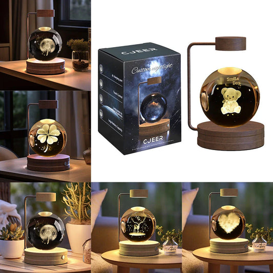 Enchanting crystal ball night light with cosmic designs, creating a warm and soothing ambiance in any room.