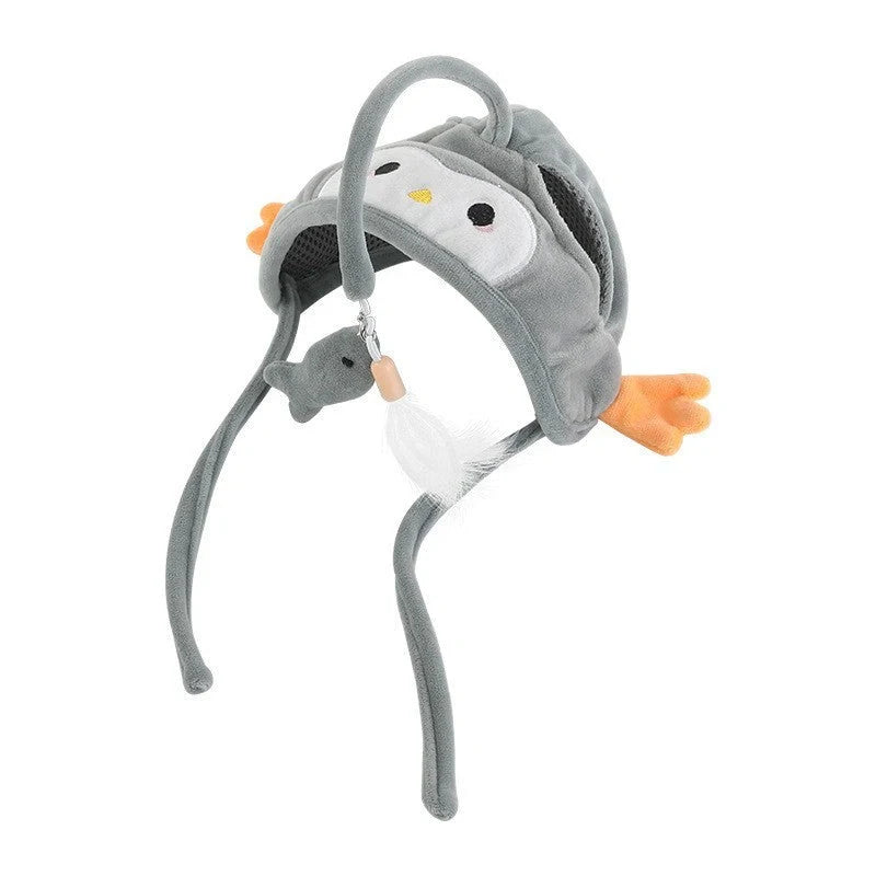 Adjustable head wearing feather funny cat stick toy for indoor play