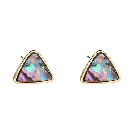 Triangular Abalone Shell Stud Earrings with Iridescent Patterns and Modern Design