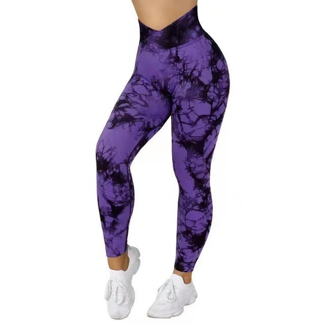 Women's seamless tie-dye leggings with push-up design for yoga and fitness
