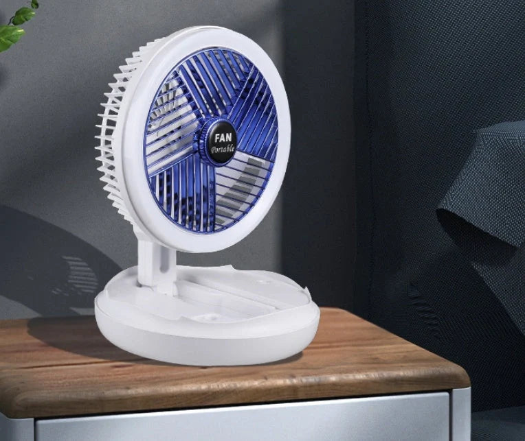 USB charging foldable table fan with LED light and adjustable speed settings
