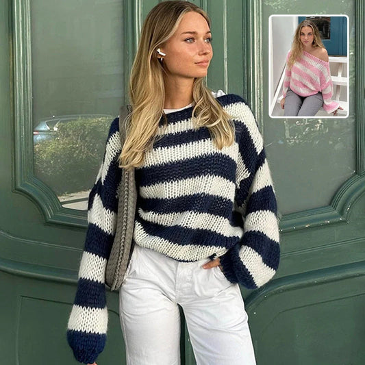 Stylish loose striped pullover sweater for women in various colours