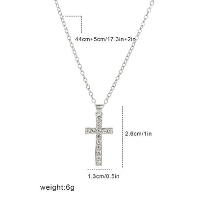 Elegant silver-toned Jesus cross pendant necklace with sparkling artificial gems, showcasing premium British craftsmanship