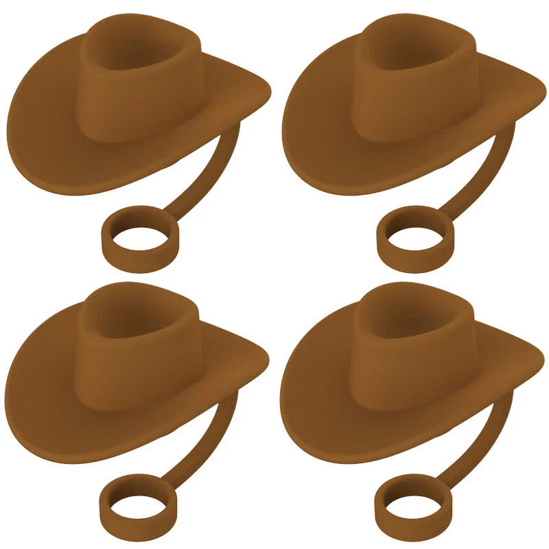 Premium straw covers in charming cowboy hat design, made of food-grade silicone for durable and reusable protection of your drinks