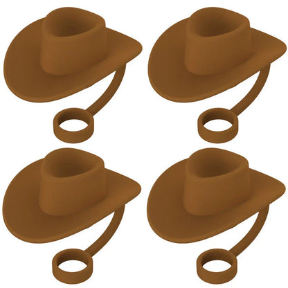 Premium straw covers in charming cowboy hat design, made of food-grade silicone for durable and reusable protection of your drinks
