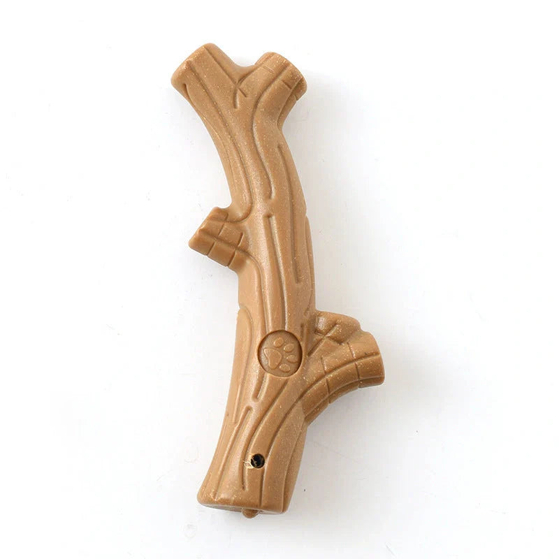 Small breed dog chew toy with dental cleaning features in antler design