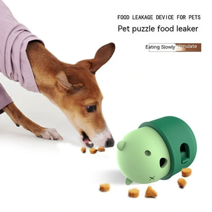 Adjustable silicone dog food feeder ball in brown and green colors