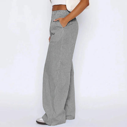 Women's wide-leg striped trousers with pockets in multiple colours