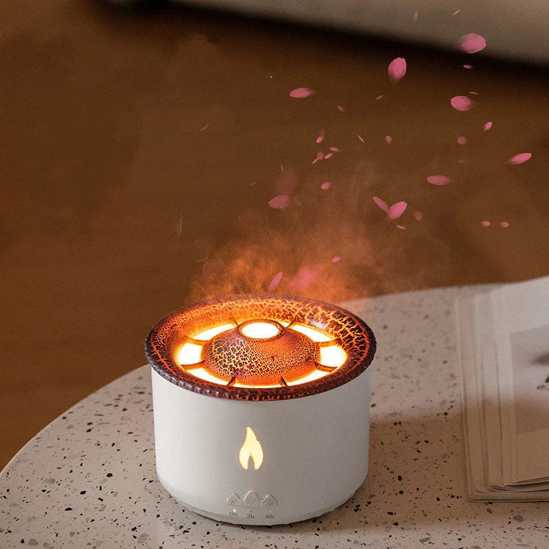 Elegant two-tone volcano-shaped humidifier with quiet mist output for cosy British homes