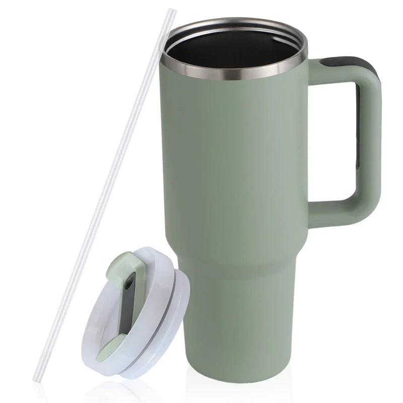 40oz stainless steel coffee mug with handle and straw, BPA-free, various colours available