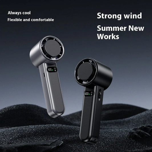 Stylish USB rechargeable handheld mini fan in black and gunmetal grey