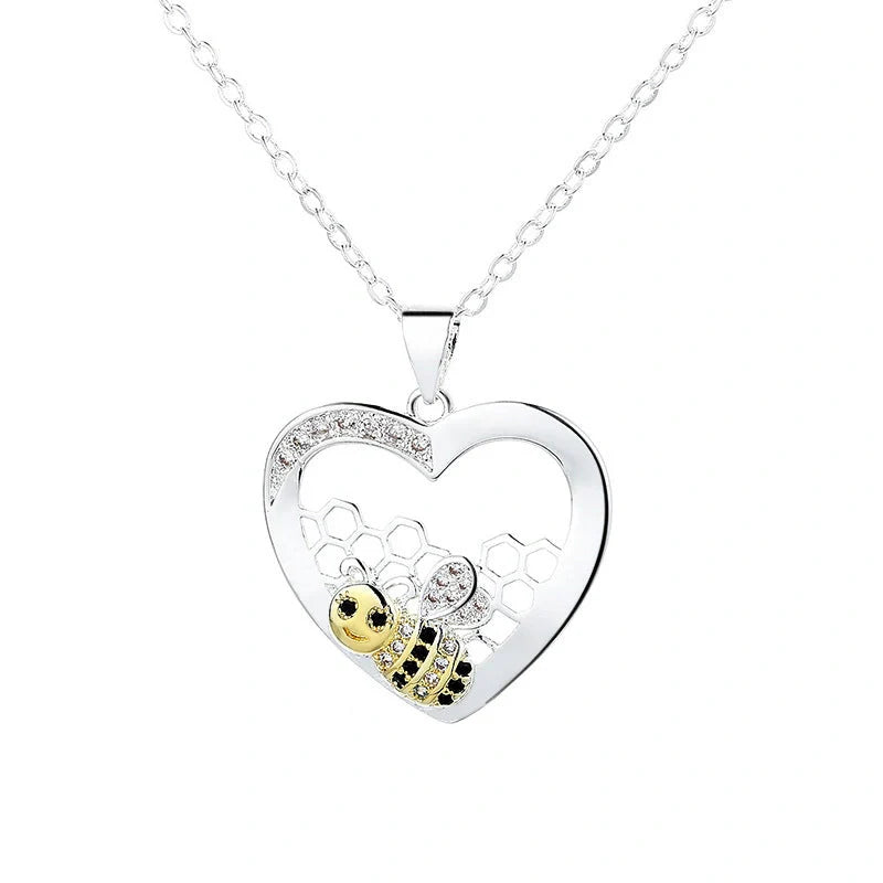 Unique bee hive pendant necklace with hearts colour separation, pastoral style