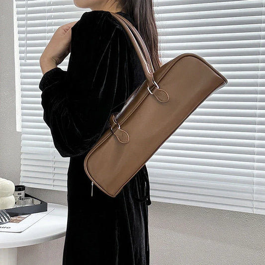 Stylish retro PU women's stick bag in white, silver, black, and brown for leisure and daily use