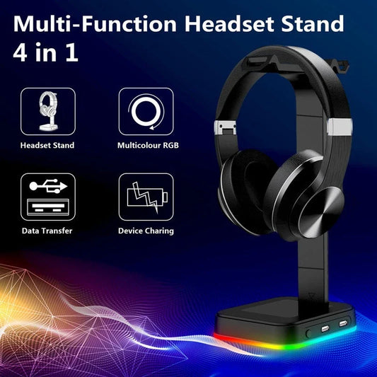KAFRI RGB Headphone Stand with Power Strip and USB Charging Ports