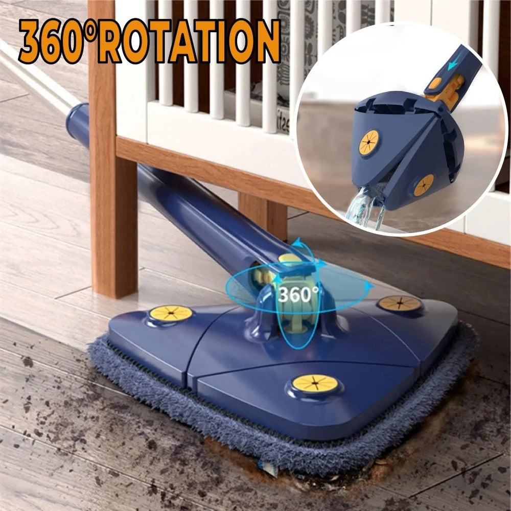 Extendable Triangle Mop with 360° rotatable head for deep cleaning in blue and white