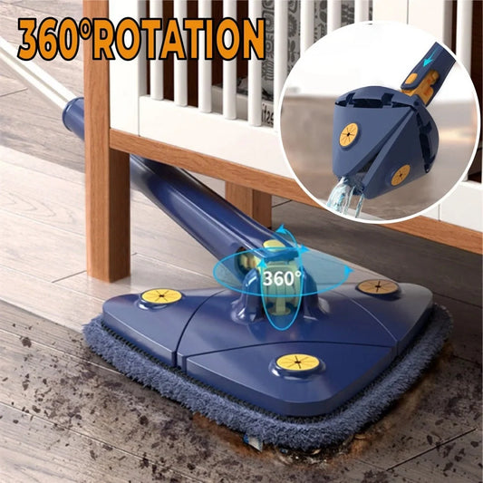 Extendable Triangle Mop with 360° rotatable head for deep cleaning in blue and white