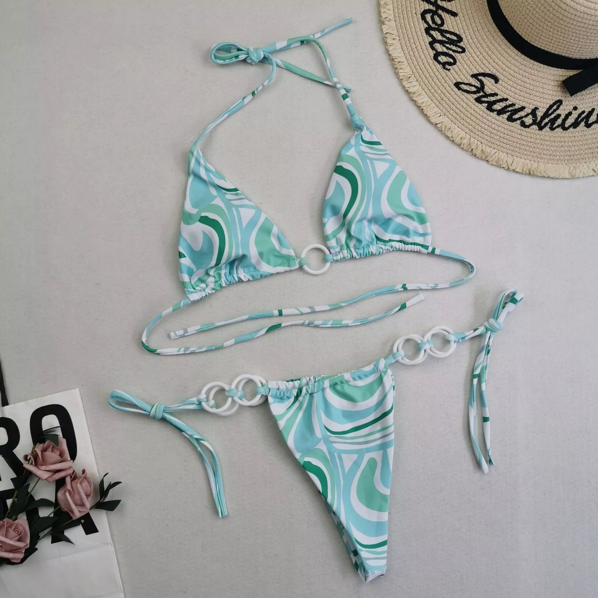 Women's split bikini with lace-up design in various colours