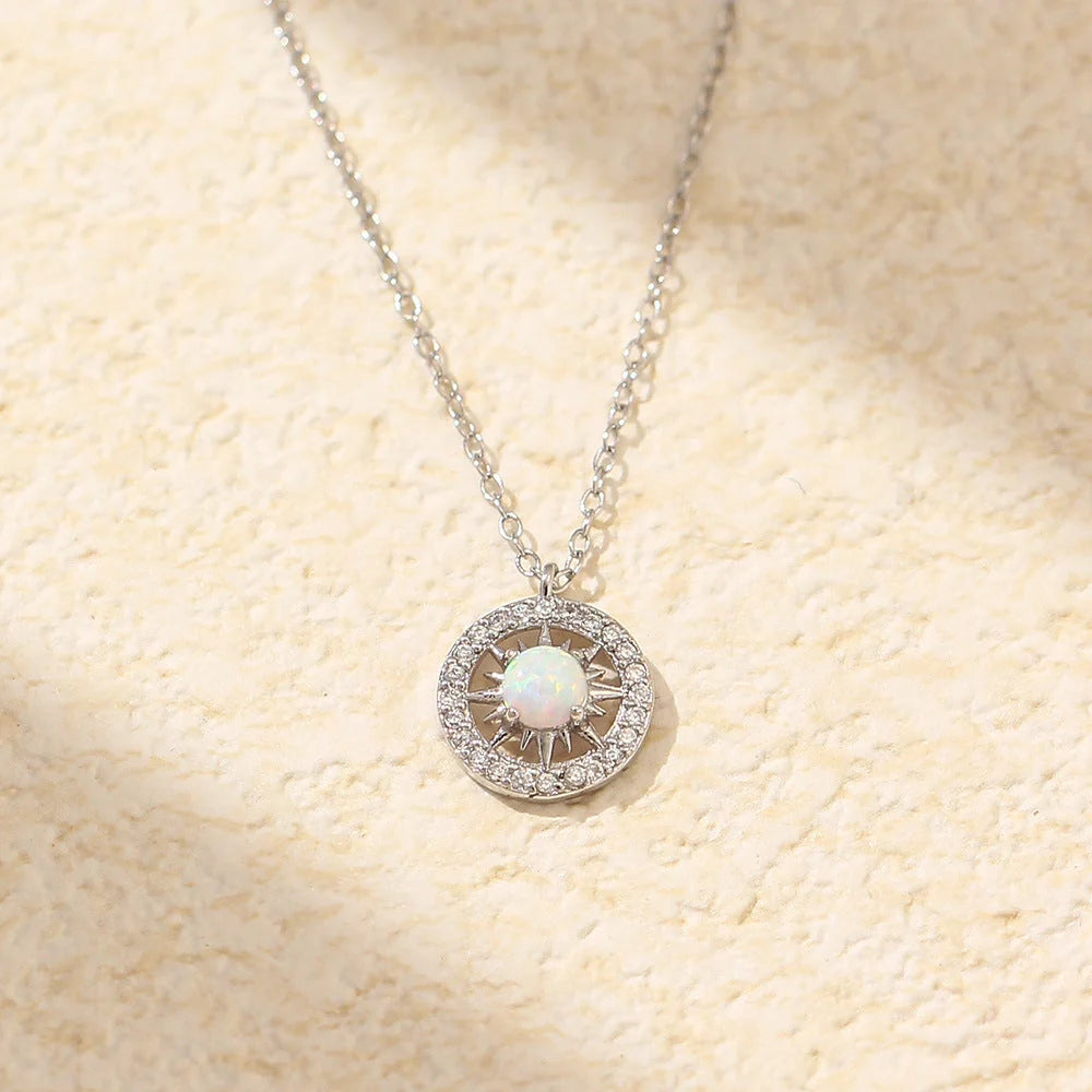 Celtic Moon and Sun Necklace in silver with opal accents, elegant fashion jewelry