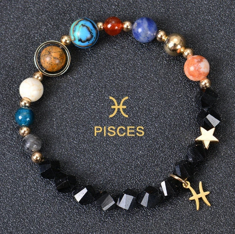 Frosted Stone Beaded Zodiac Bracelet featuring detailed zodiac signs on natural stone beads