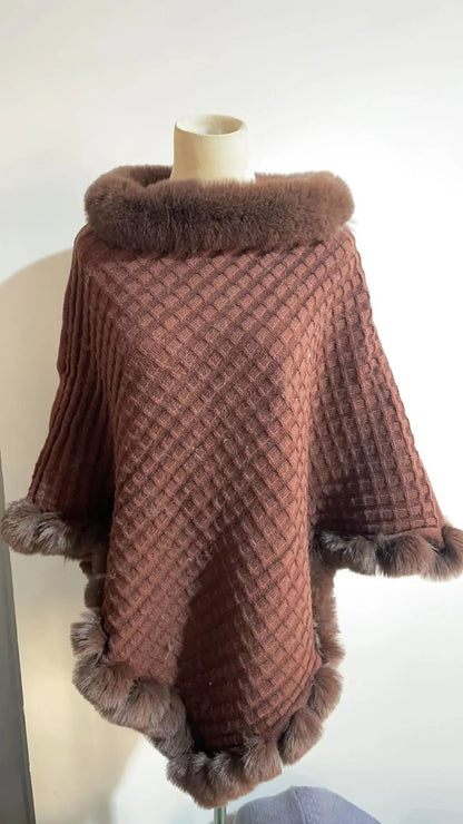 Luxurious rabbit fur wrap shawl in various colours, featuring a soft, cosy collar and a flattering cropped fit for a chic, polished look.