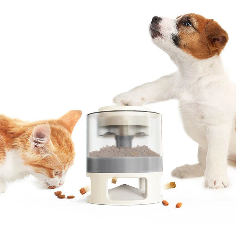 Bullet-shaped pet feeder with anti-slip base and slow feeding design for dogs and cats