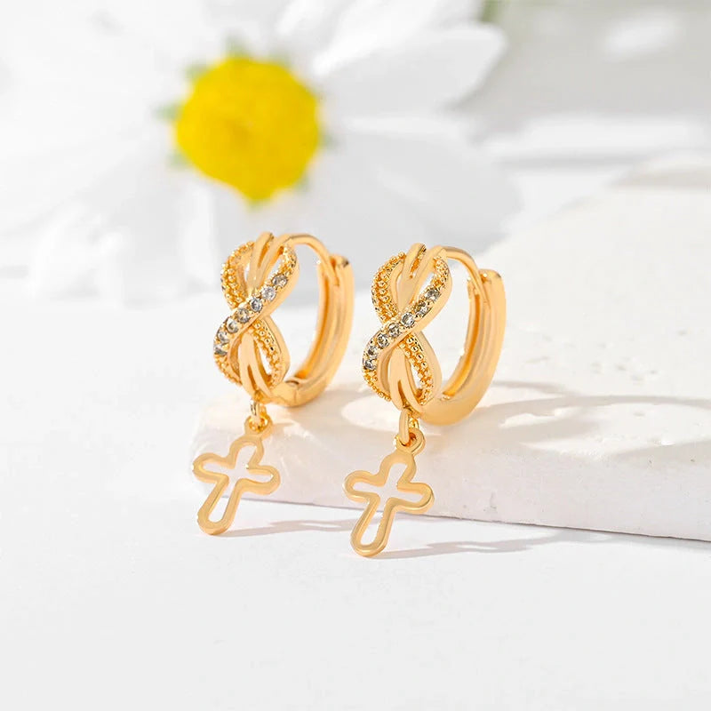 Gold-plated cross earrings in various colours for women