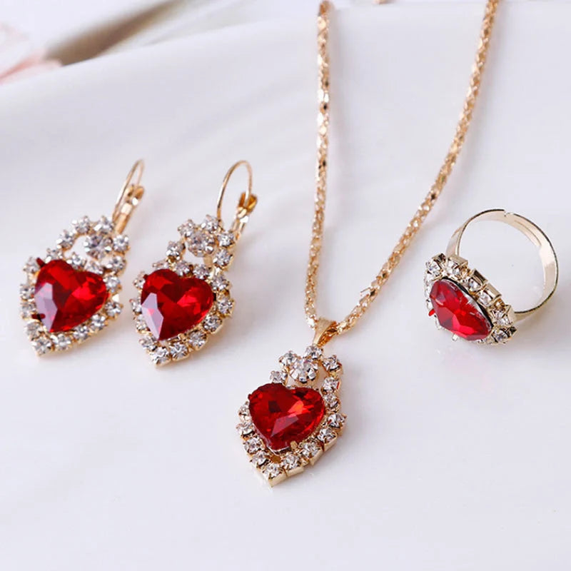 Elegant Water Drop Rhinestone Jewellery Set featuring necklace, earrings, and ring