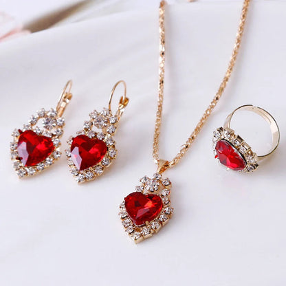 Elegant Water Drop Rhinestone Jewellery Set featuring necklace, earrings, and ring