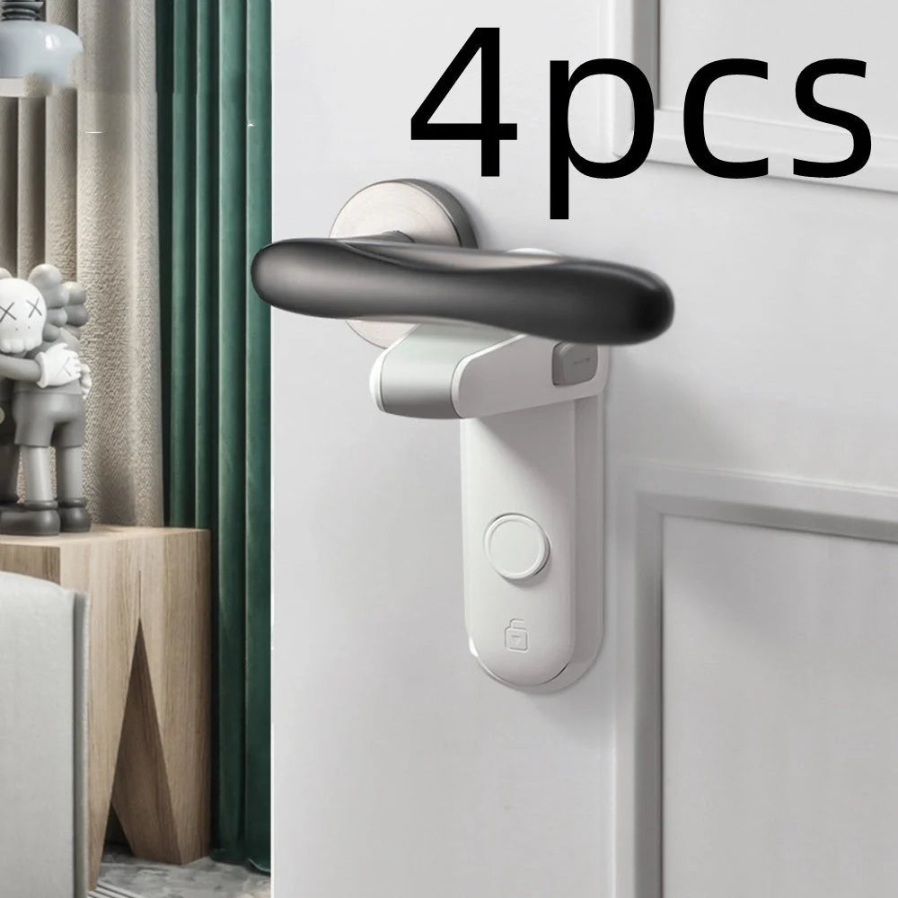 Children's door lever lock in enamel grey for safety and pet control