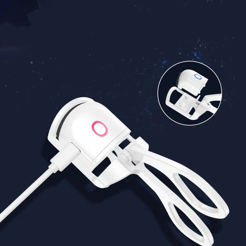 Rechargeable heated eyelash curler with temperature control, perfect for curling and defining lashes