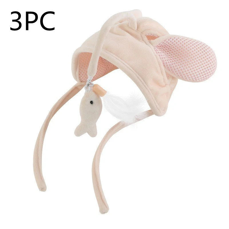 Adjustable head wearing feather funny cat stick toy for indoor play